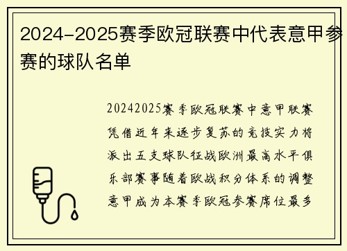 2024-2025赛季欧冠联赛中代表意甲参赛的球队名单